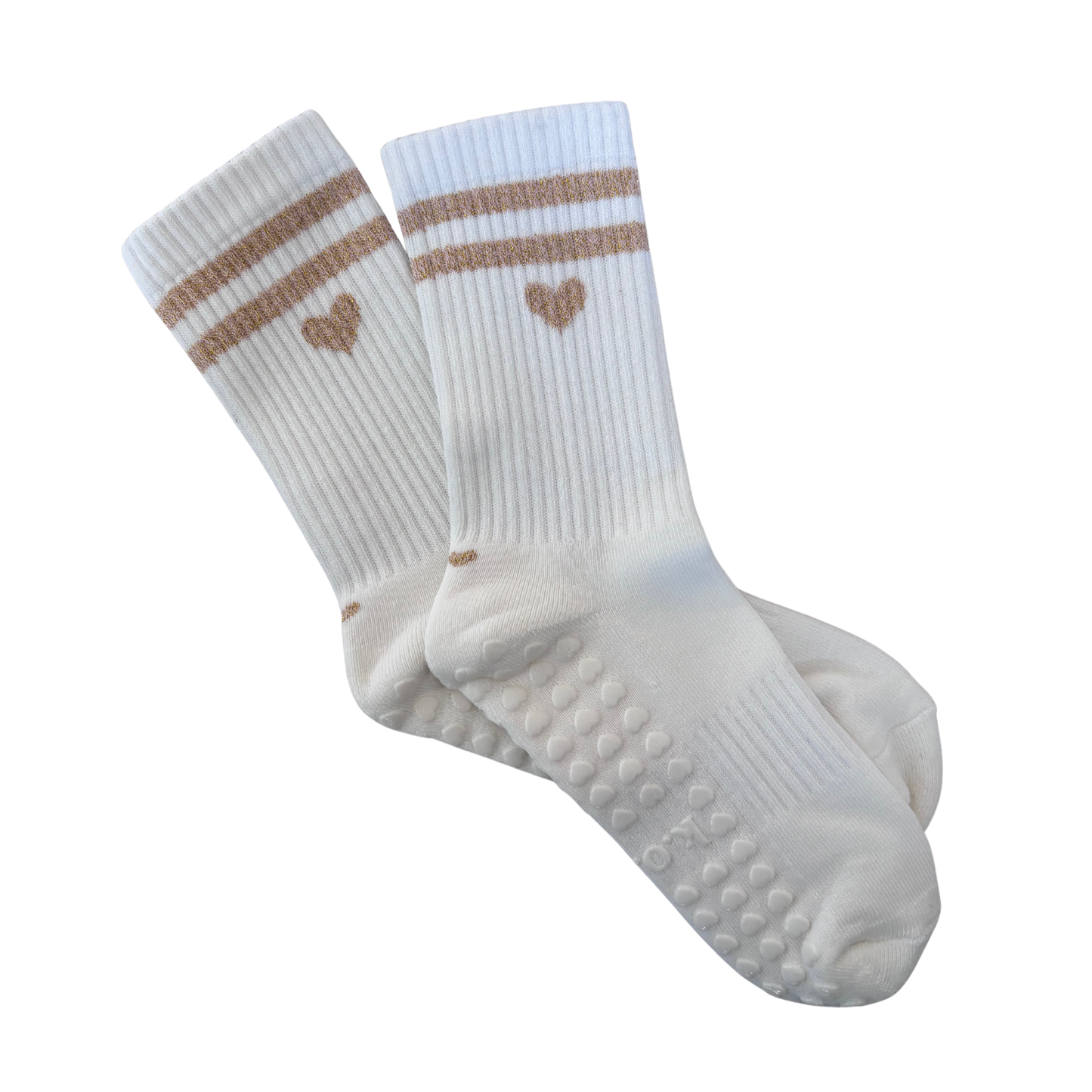 Golden Heart Stripes Grip Socks