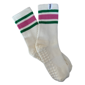 Blush Verde Pilates grip socks by KORRHAUS with soft green and pink details