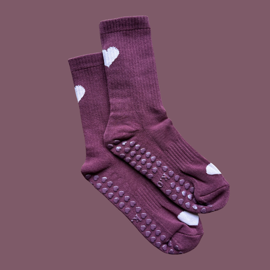 k.o.r.r. Dark Plum Heart Grip Socks