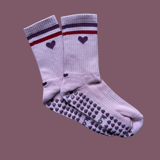 k.o.r.r. Mauve Stripes Heart Grip Socks